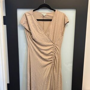 Max Studio Beige Ruched Midi Dress
